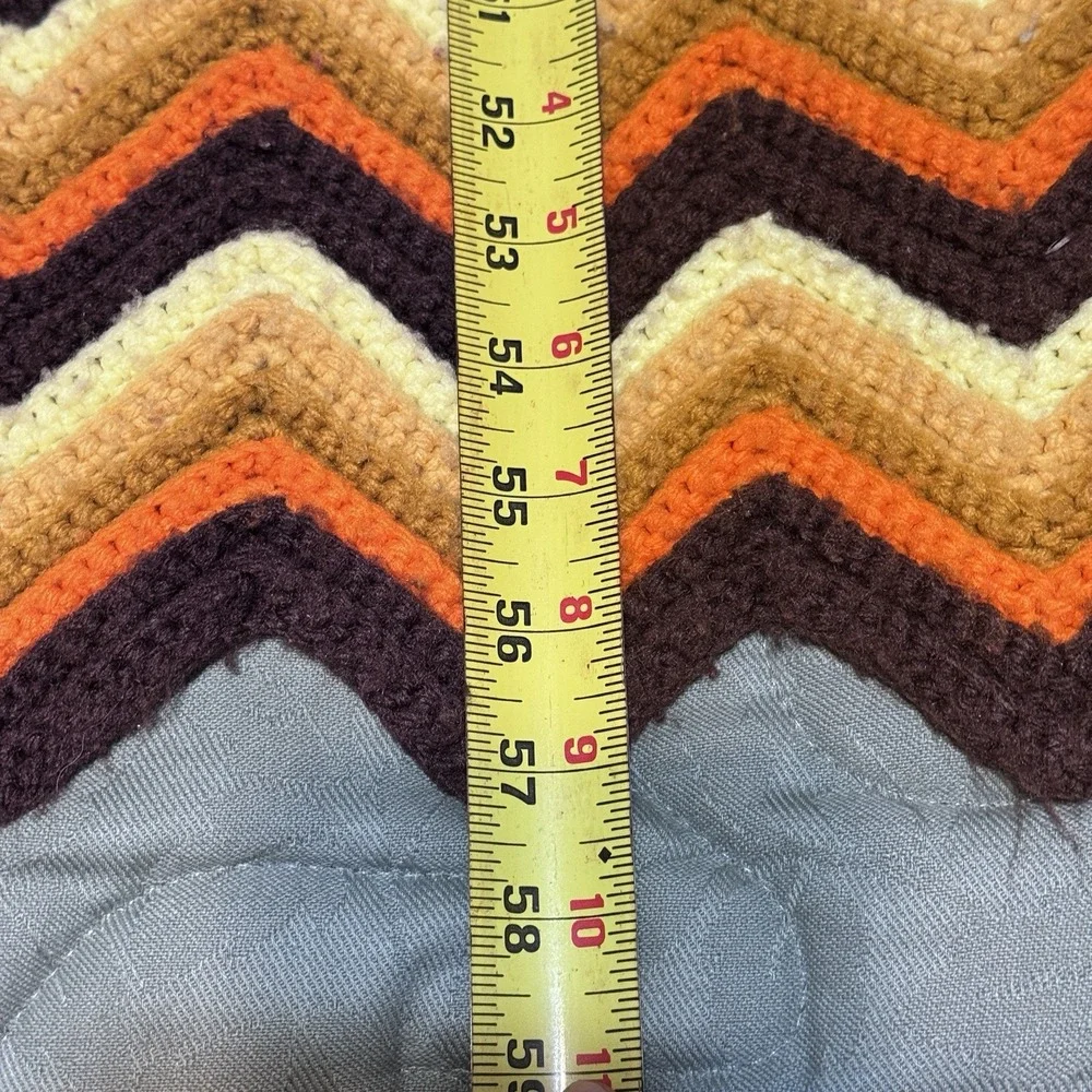 VTG Handmade Afghan Throw Blanket Zigzag Chevron Crochet Halloween Pumpkin Fall